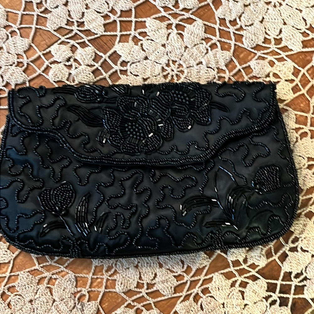 Bags by Dormar Made in Japan Vintage Black Beaded Evening Bag Clutch